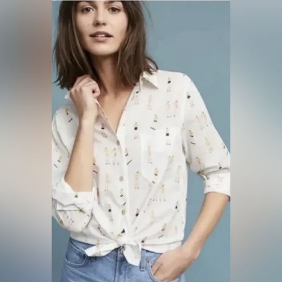 Medium Anthropologie Acote white skater girl blouse Skateboard. A545 - Picture 3 of 7